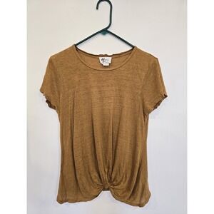 Andrea Jovine 100% Linen Shirt Women Medium Short Sleeve Lagenlook Twist Front